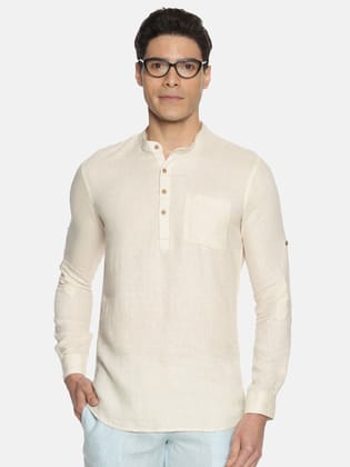 Men Off-White Hemp Short Kurta