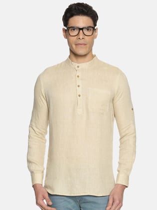 Men Light Brown Hemp Short Kurta