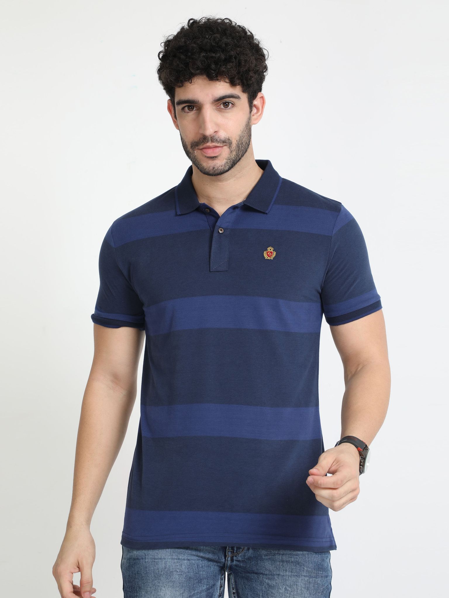 Classic Polo Mens Cotton Half Sleeves Striped Slim Fit Polo Neck Navy Color T-Shirt | Cpeg - 313 A Sf P