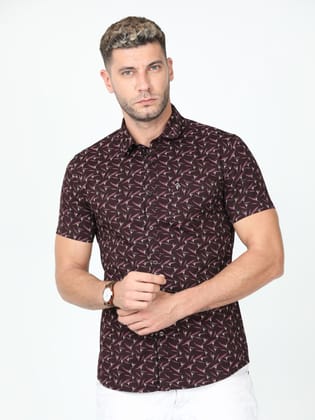 CP BRO Mens Cotton Half Sleeve Slim Fit Polo Neck Maroon Color Woven Shirt | Sbo1-11 C-HS-PRT-BSL