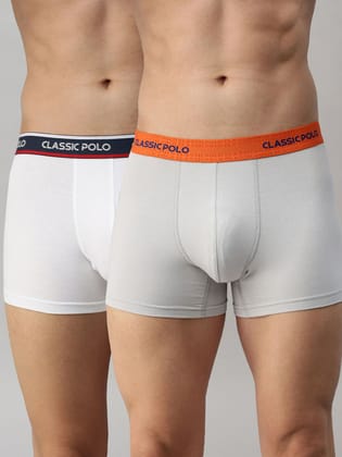 Classic Polo Men's Modal Solid Trunks | Glance - White & Grey (Pack of 2)