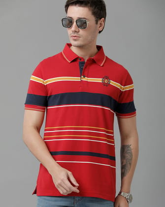 Classic Polo Men's Cotton Blend Half Sleeve Striped Slim Fit Polo Neck Multicolor T-Shirt | Vta - 224 B