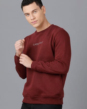 Classic Polo Mens Cotton Blend Full Sleeve Solid Slim Fit Maroon Color Round Neck Sweat Shirt | Cpss - 414 I