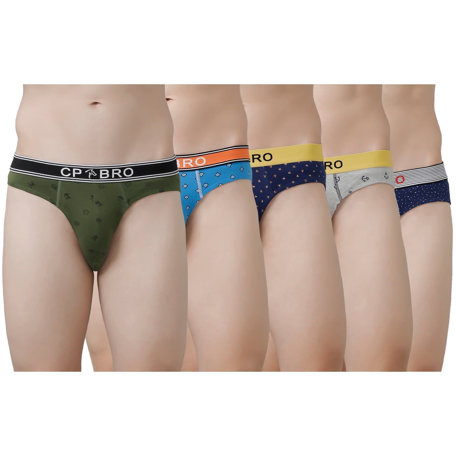 CP BRO Men's Printed Briefs with Exposed Waistband Value Pack - Multicolor (Pack of 5)