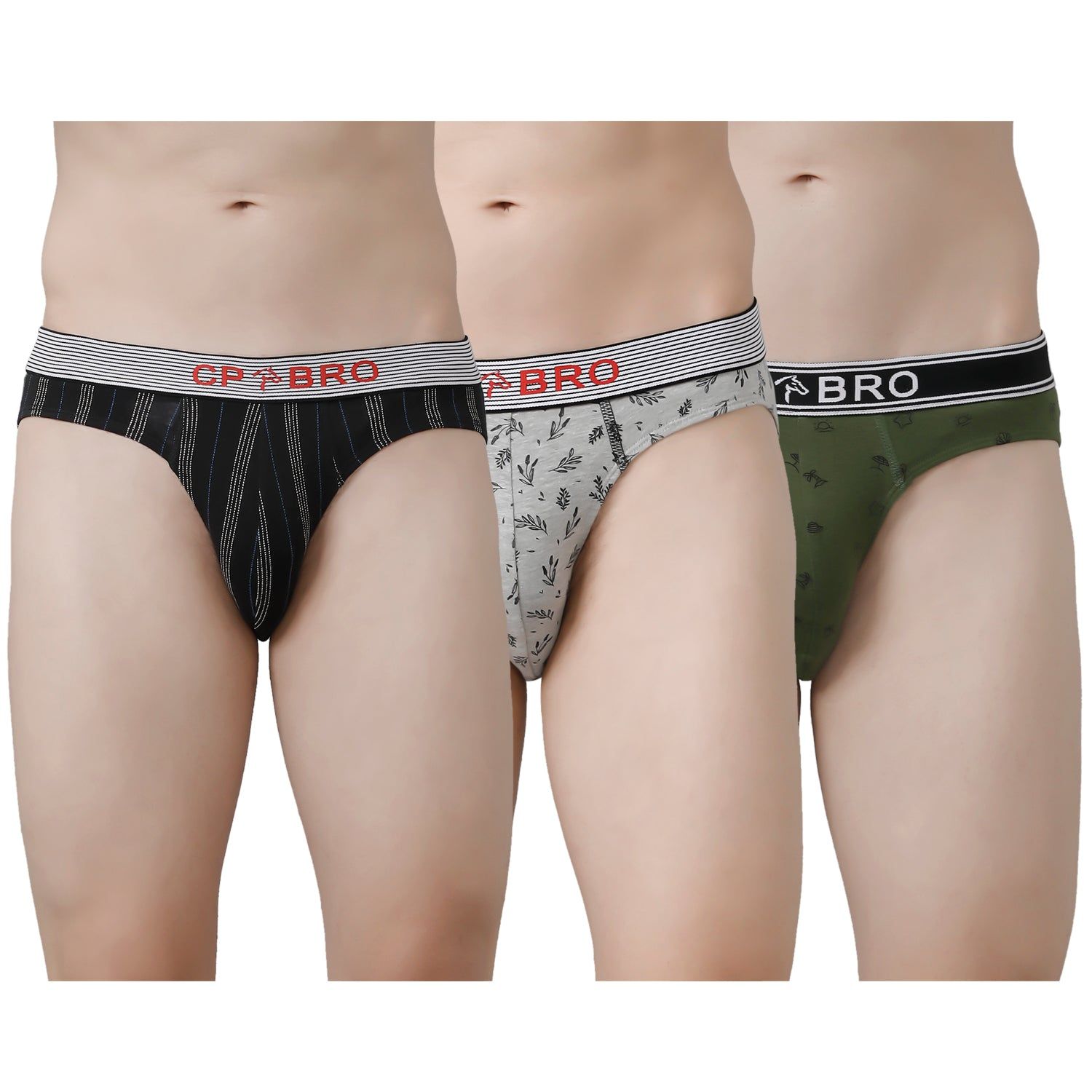 CP BRO Men's Printed Briefs with Exposed Waistband Value Pack - Multicolor (Pack of 3)