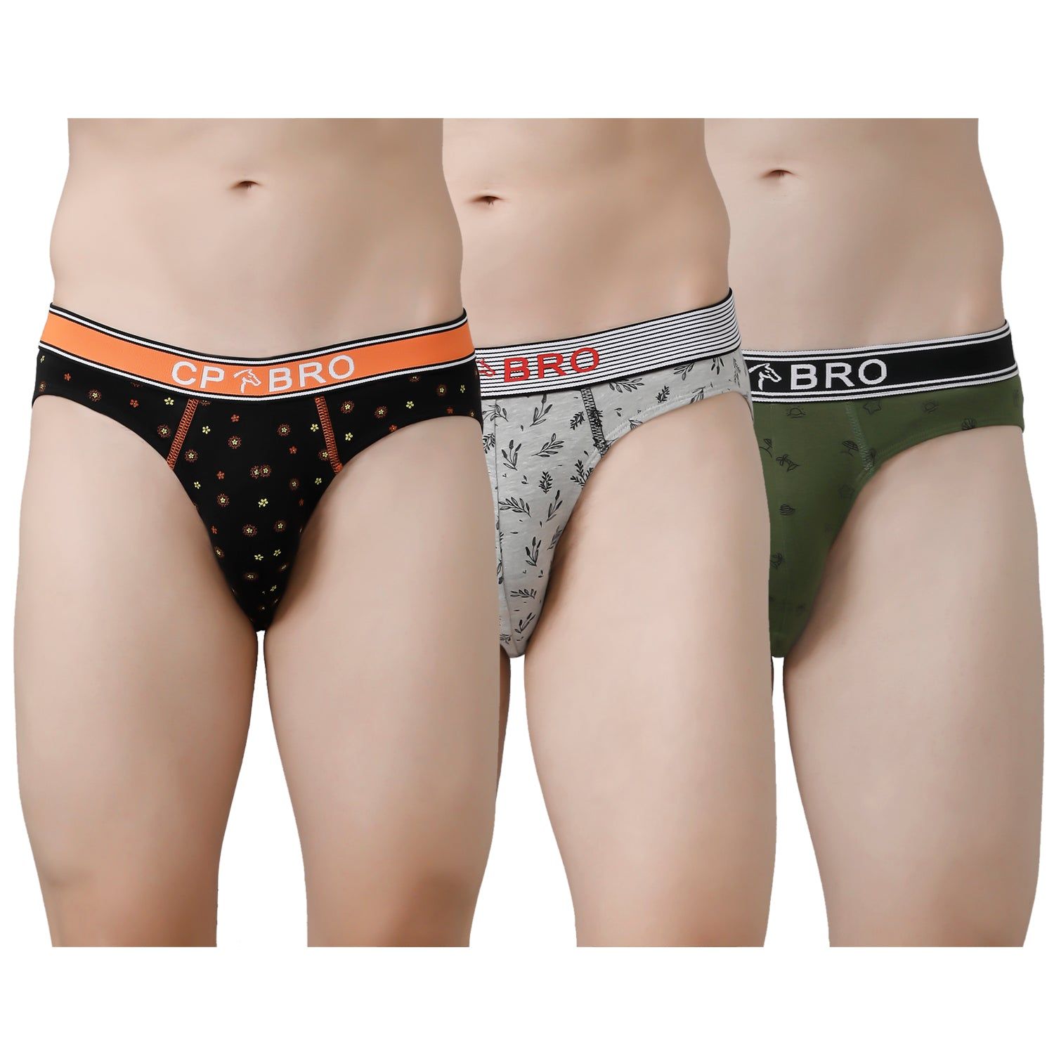 CP BRO Men's Printed Briefs with Exposed Waistband Value Pack - Multicolor (Pack of 3)