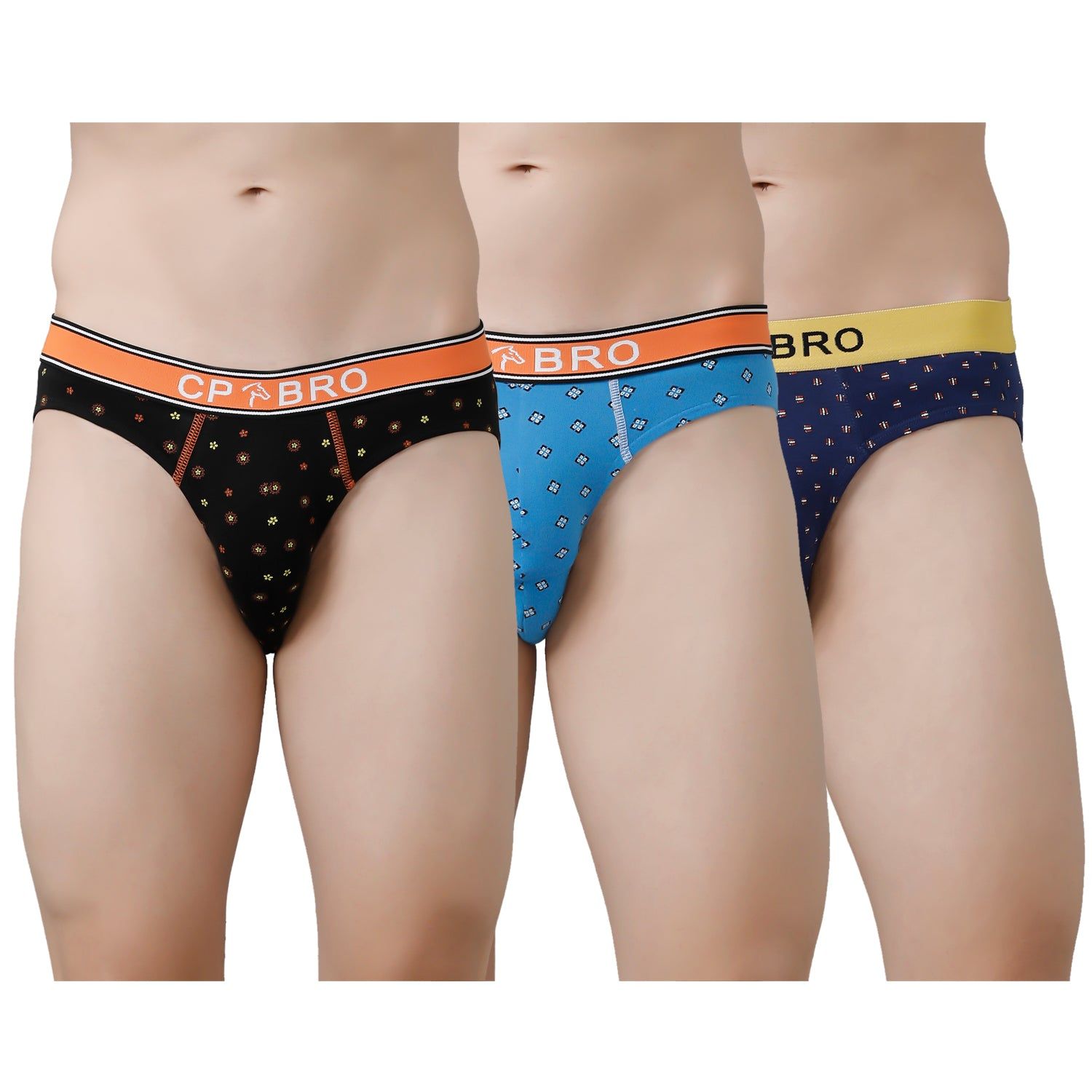 CP BRO Men's Printed Briefs with Exposed Waistband Value Pack - Multicolor (Pack of 3)