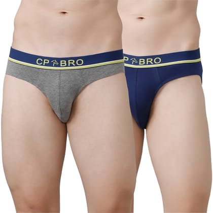 CP BRO Men's Solid Briefs with Exposed Waistband Value Pack - Grey & Navy (Pack of 2)