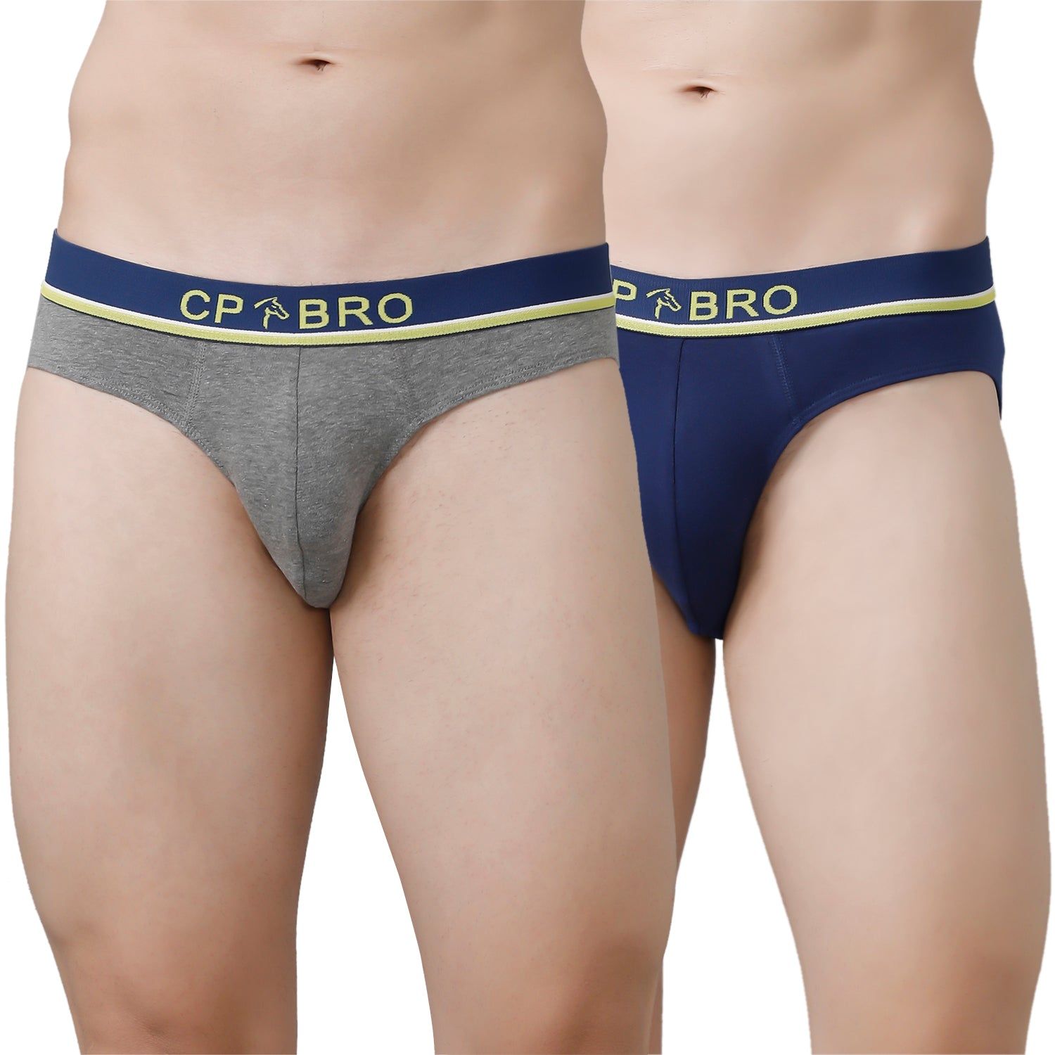 CP BRO Men's Solid Briefs with Exposed Waistband Value Pack - Grey & Navy (Pack of 2)