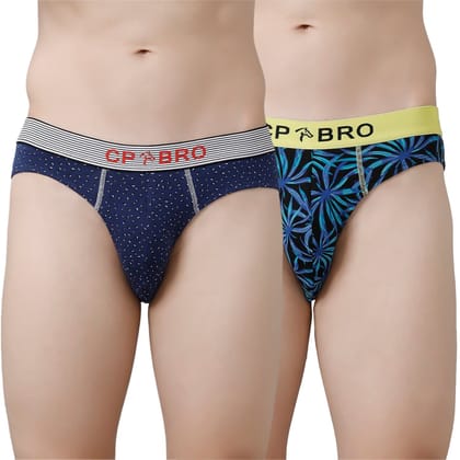 CP BRO Men's Printed Briefs with Exposed Waistband Value Pack - Navy Dot & Blue Leaf (Pack of 2)