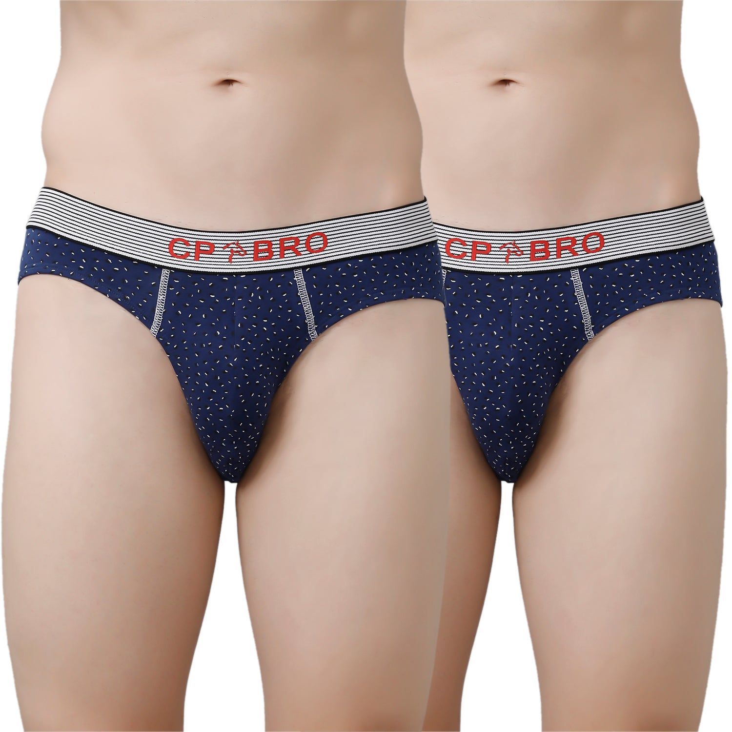 CP BRO Men's Printed Briefs with Exposed Waistband Value Pack - Navy Dot (Pack of 2)