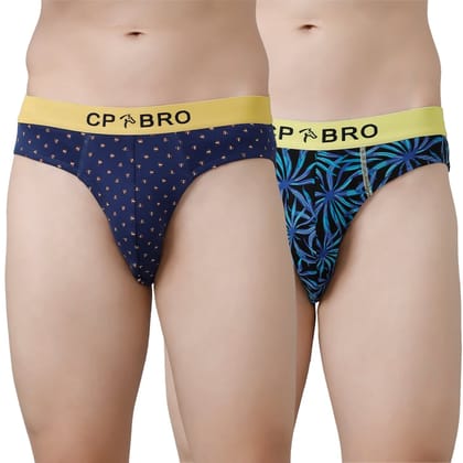 CP BRO Men's Printed Briefs with Exposed Waistband Value Pack - Navy & Blue Leaf (Pack of 2)