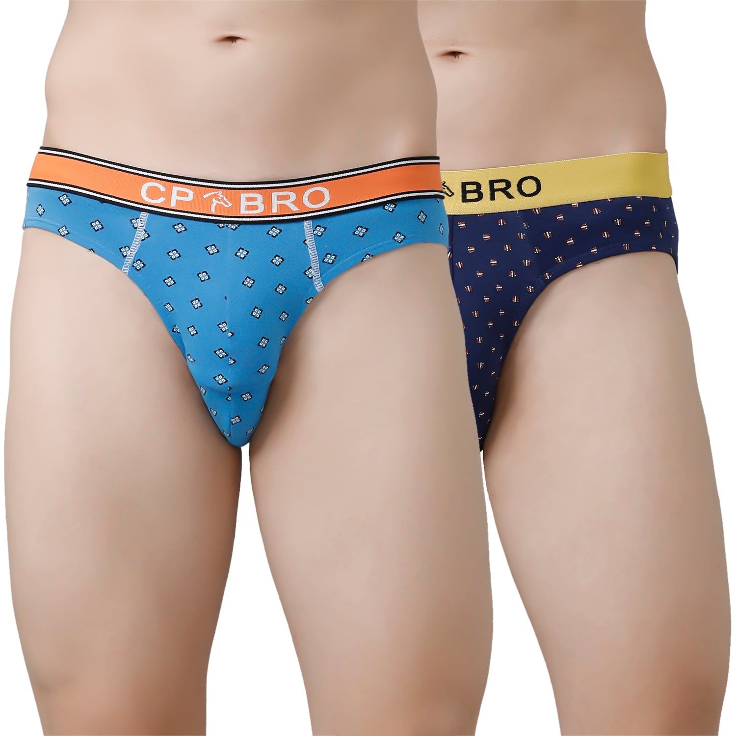 CP BRO Men's Printed Briefs with Exposed Waistband Value Pack - Blue & Navy (Pack of 2)