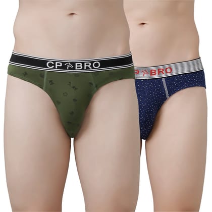 CP BRO Men's Printed Briefs with Exposed Waistband Value Pack - Olive Green & Navy Dot (Pack of 2)