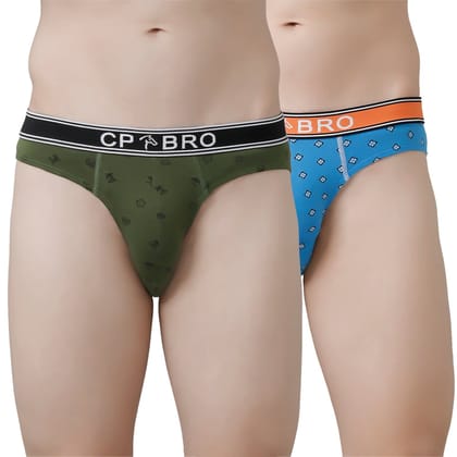 CP BRO Men's Printed Briefs with Exposed Waistband Value Pack - Olive Green & Blue (Pack of 2)