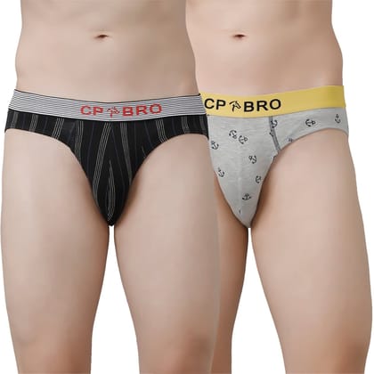 CP BRO Men's Printed Briefs with Exposed Waistband Value Pack - Black Stripe & Grey Anchor (Pack of 2)