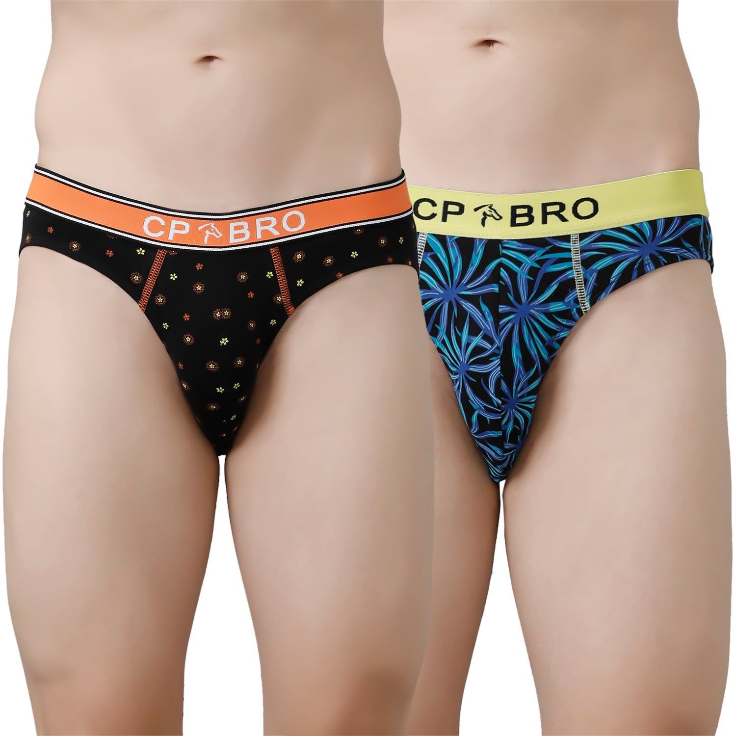 CP BRO Men's Printed Briefs with Exposed Waistband Value Pack - Black Dot & Blue Leaf (Pack of 2)