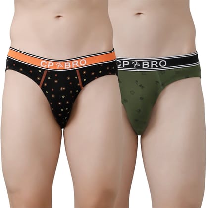 CP BRO Men's Printed Briefs with Exposed Waistband Value Pack - Black Dot & Olive Green (Pack of 2)