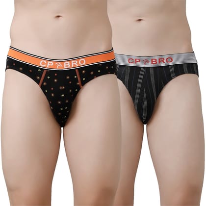 CP BRO Men's Printed Briefs with Exposed Waistband Value Pack - Black Dot & Black Stripe (Pack of 2)