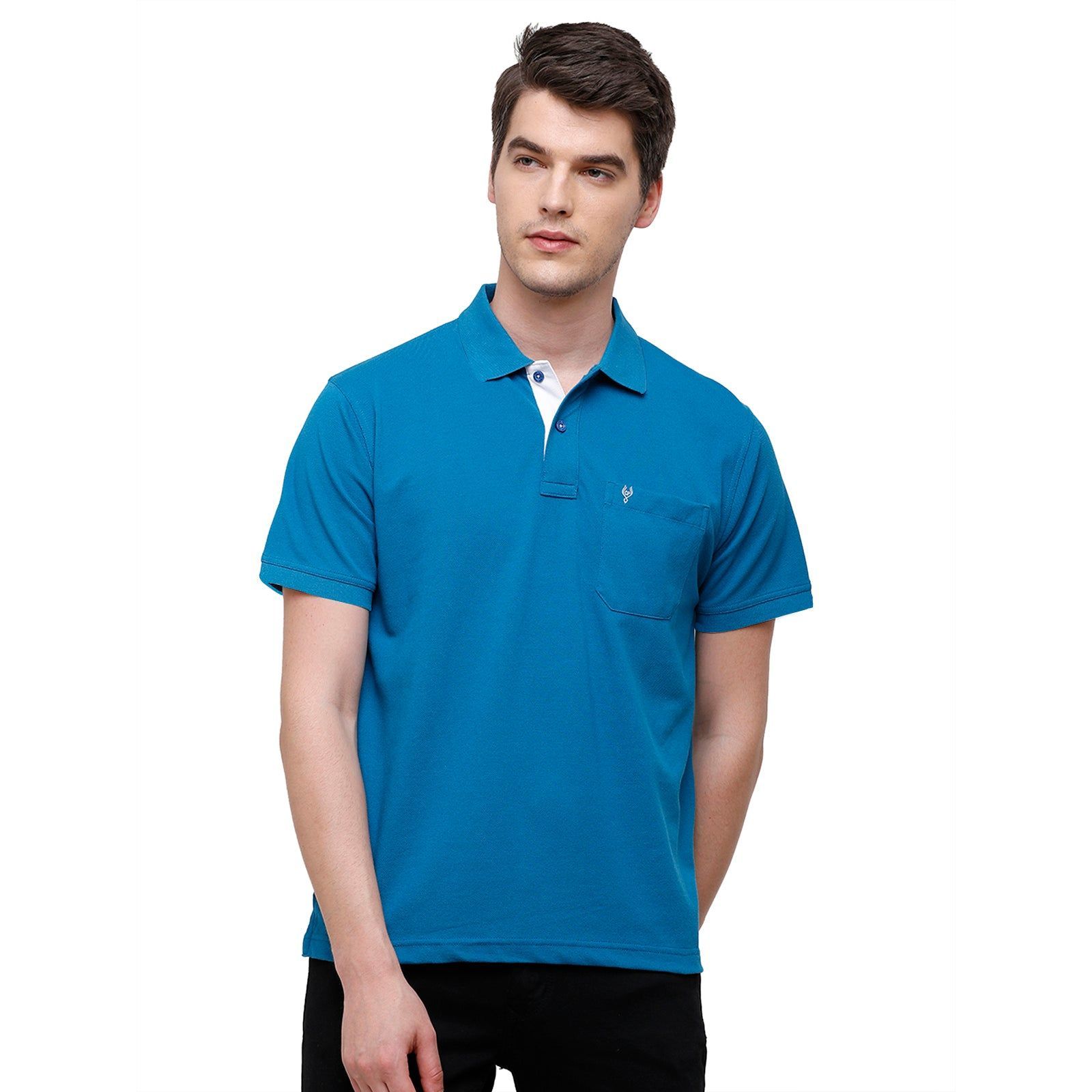 Classic Polo Men's Ocean Blue Polo Neck Authentic Fit T-Shirt | 4SSN 208