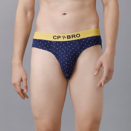 CP BRO Men's Printed Briefs with Exposed Waistband - Blue With Yellow Print