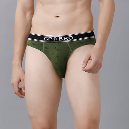 CP BRO Men's Printed Briefs with Exposed Waistband - Green Print