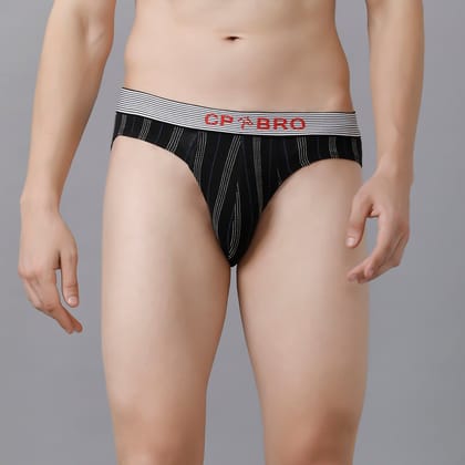 CP BRO Men's Printed Briefs with Exposed Waistband - Black White Stripe Print