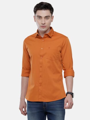 Classic Polo Men's Cotton Rust Orange Solid Full Sleeve Shirt - Zeus Rust