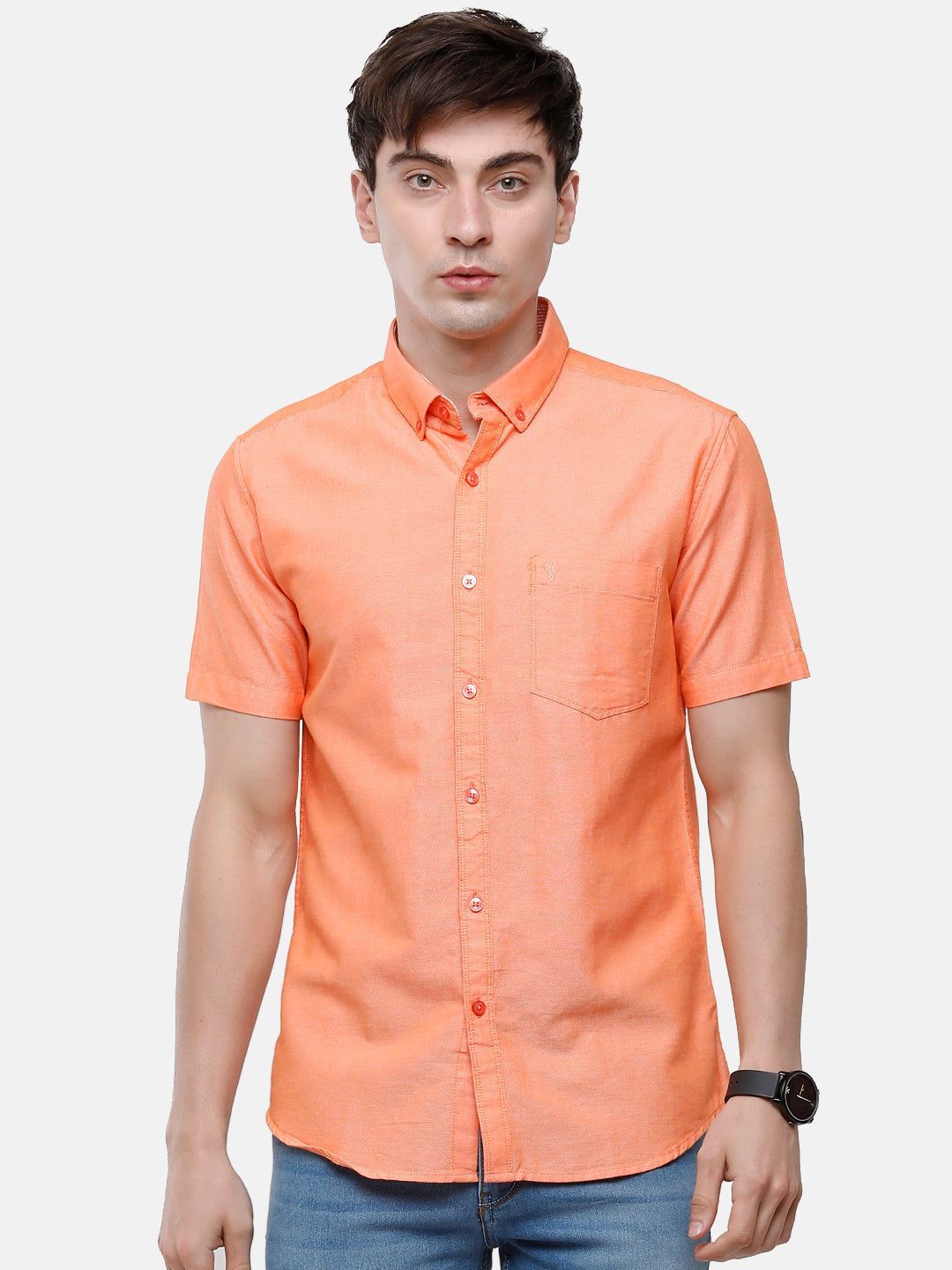 Classic Polo Men's Cotton Orange Solid Half Sleeve Shirt - Enzo-Orange- Hs