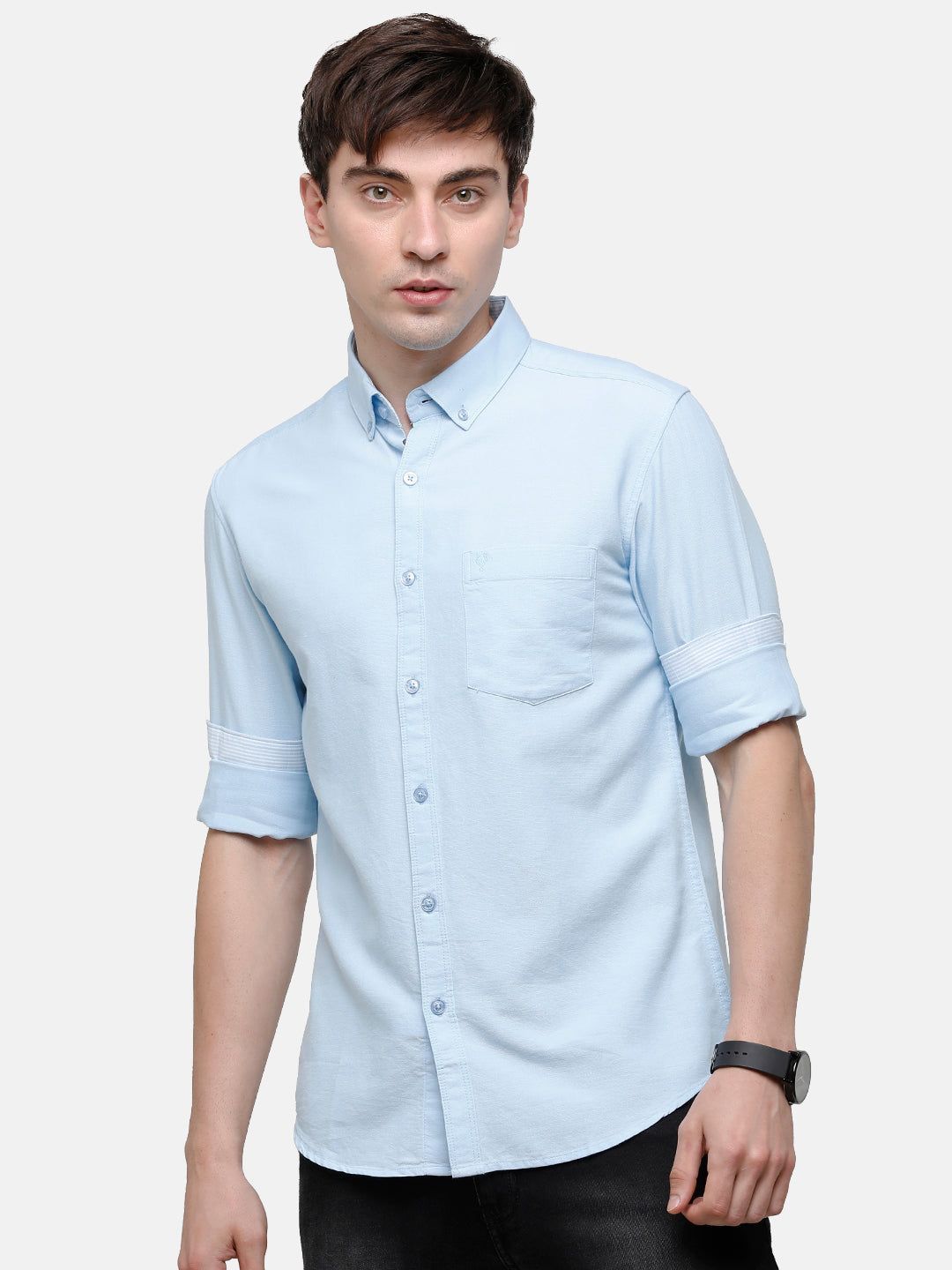 Classic Polo Men's Cotton Light Blue Solid Full Sleeve Shirt - Enzo-Light Blue-Fs