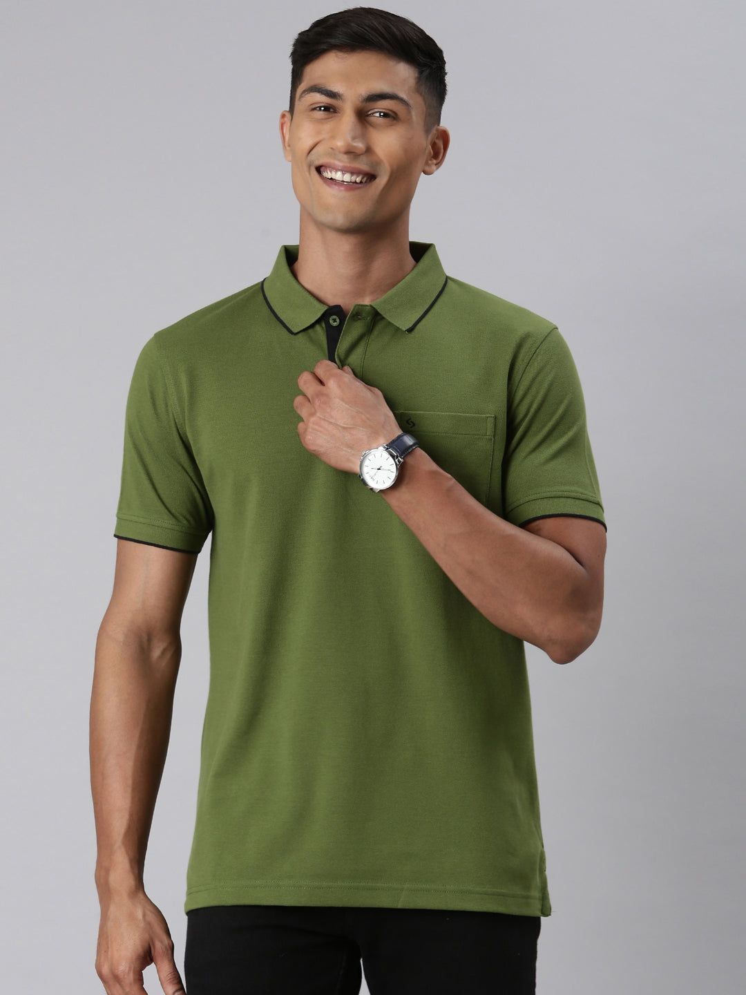 Classic Polo Men's Smart Double Pique Polo Half Sleeve Slim Fit T-Shirt | Nova - Olive