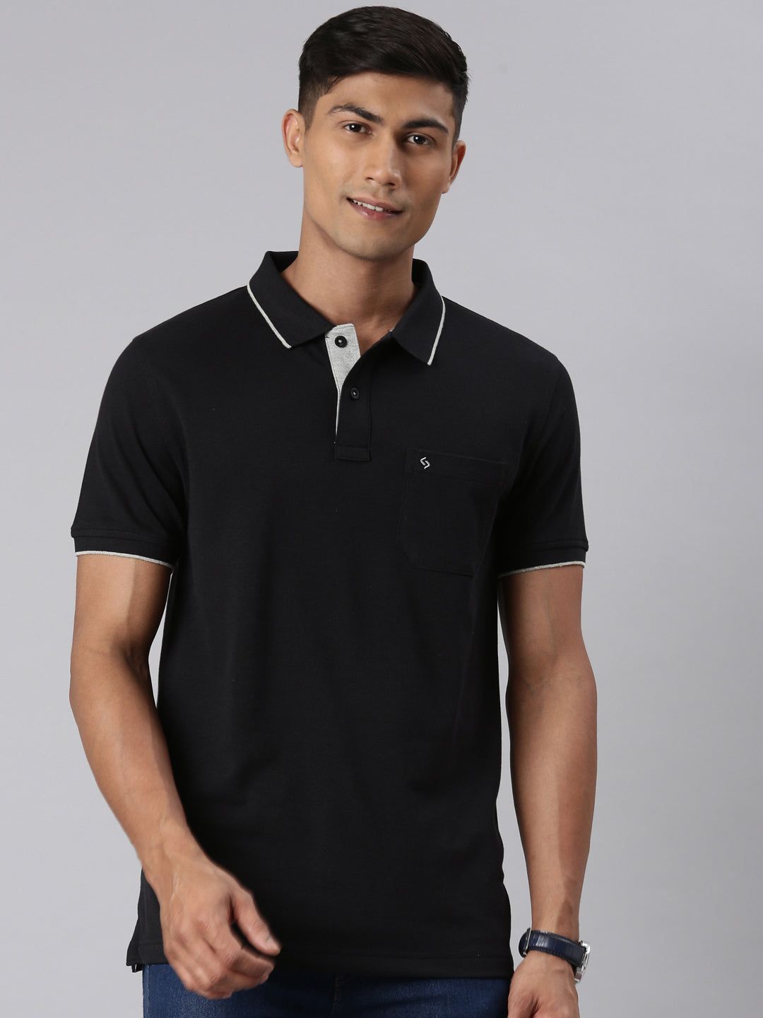 Classic Polo Men's Smart Double Pique Polo Half Sleeve Slim Fit T-Shirt | Nova - Black