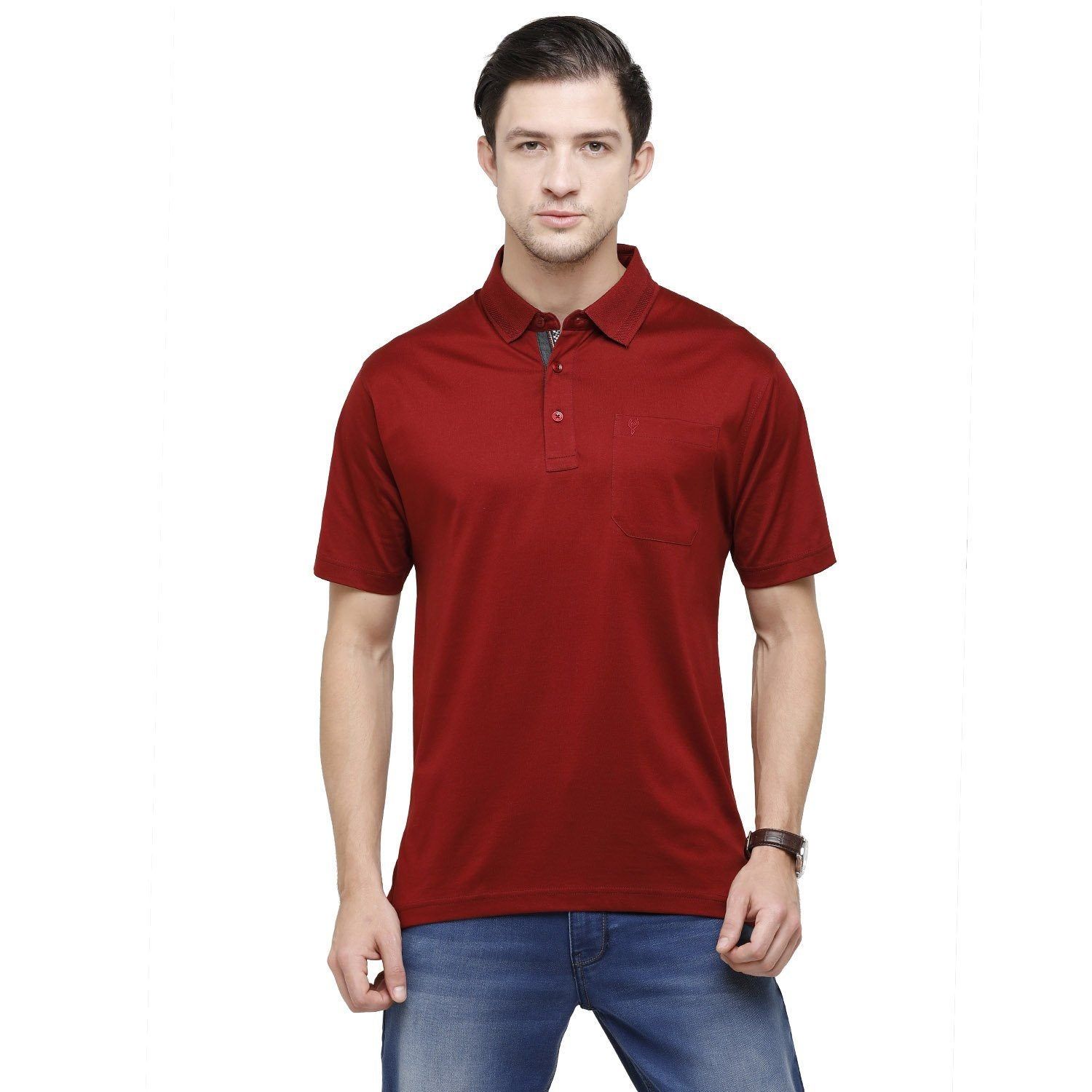 Classic Polo Men's Solid Polo Neck Authentic Fit 100% Cotton T-Shirt | Sedos - Syrah