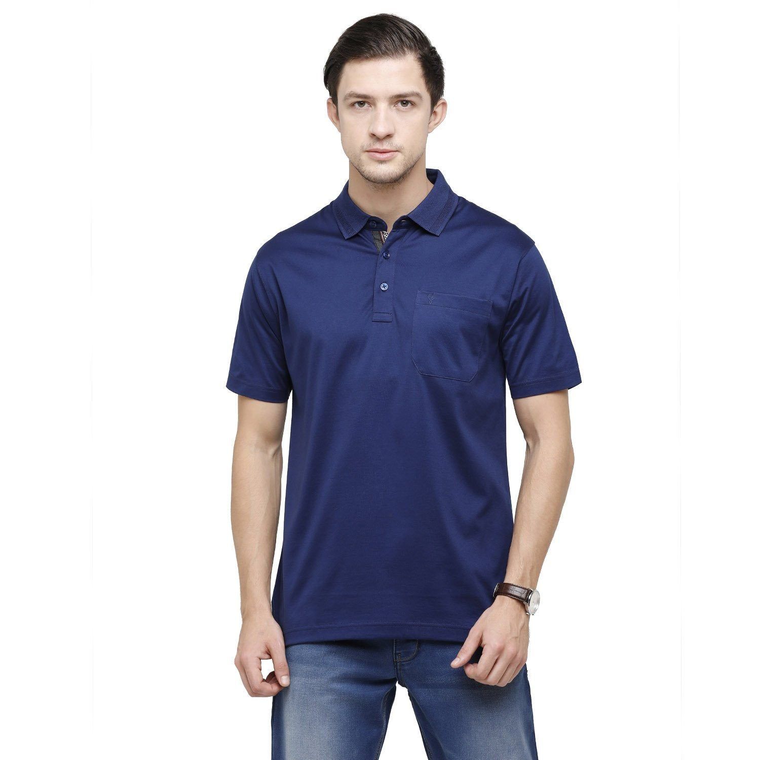 Classic Polo Men's Solid Polo Neck Authentic Fit 100% Cotton T-Shirt | Sedos - Estate Blue