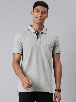 Classic Polo Men's Smart Double Pique Polo Half Sleeve Slim Fit T-Shirt | Nova - Grey Melange