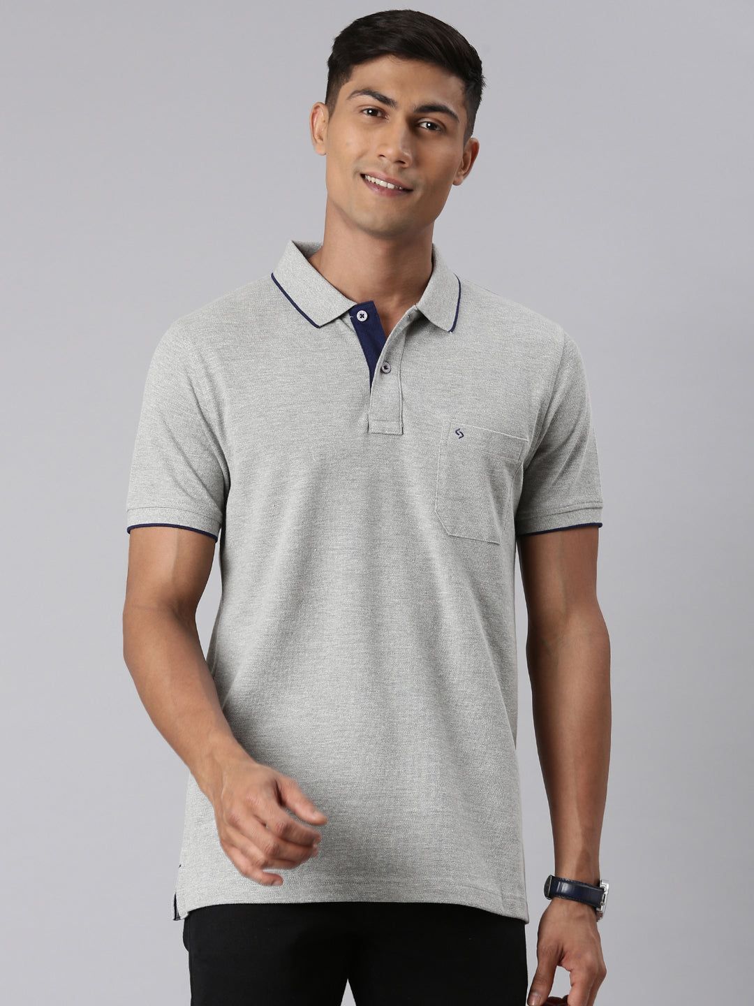 Classic Polo Men's Smart Double Pique Polo Half Sleeve Slim Fit T-Shirt | Nova - Grey Melange