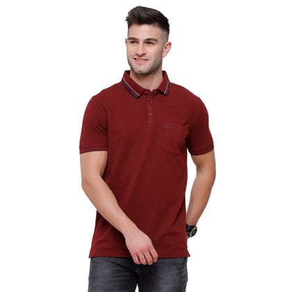 Classic Polo Men's Maroon Red Melange Polo Half Sleeve Slim Fit T-Shirt | Toza-Red Mel