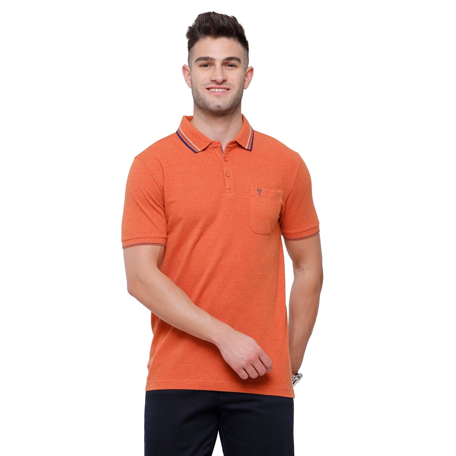 Classic Polo Men's Orange Melange Polo Half Sleeve Slim Fit T-Shirt | Toza-Orange Mel