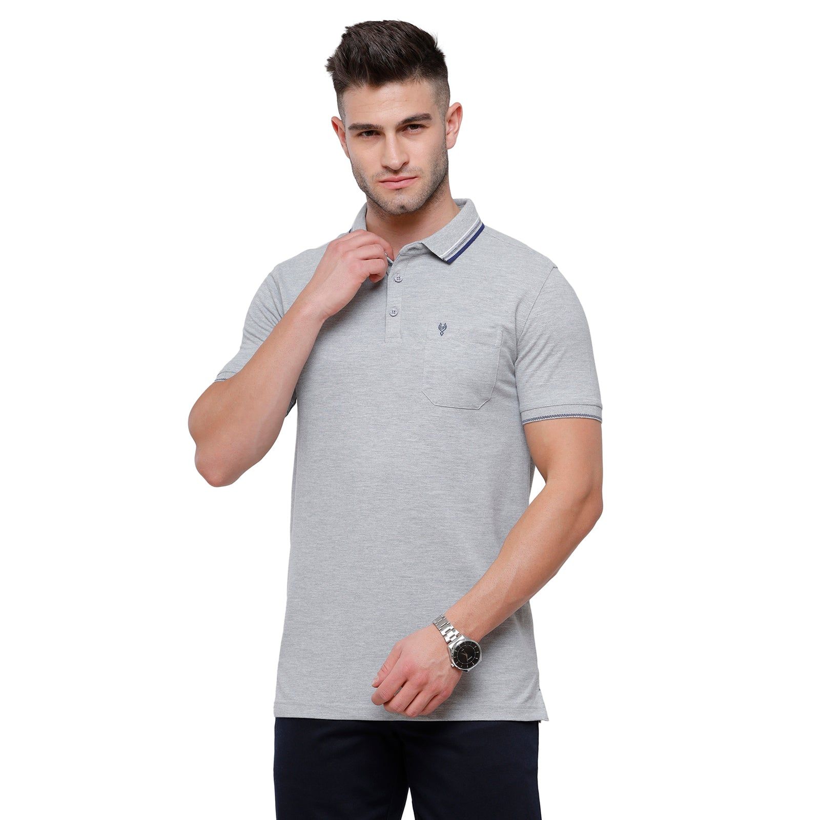 Classic Polo Men's Grey Melange Polo Half Sleeve Slim Fit T-Shirt | Toza-Light Grey Mel