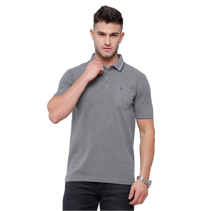 Classic Polo Men's Anthra Grey Melange Polo Half Sleeve Slim Fit T-Shirt | Toza- Anthra Mel