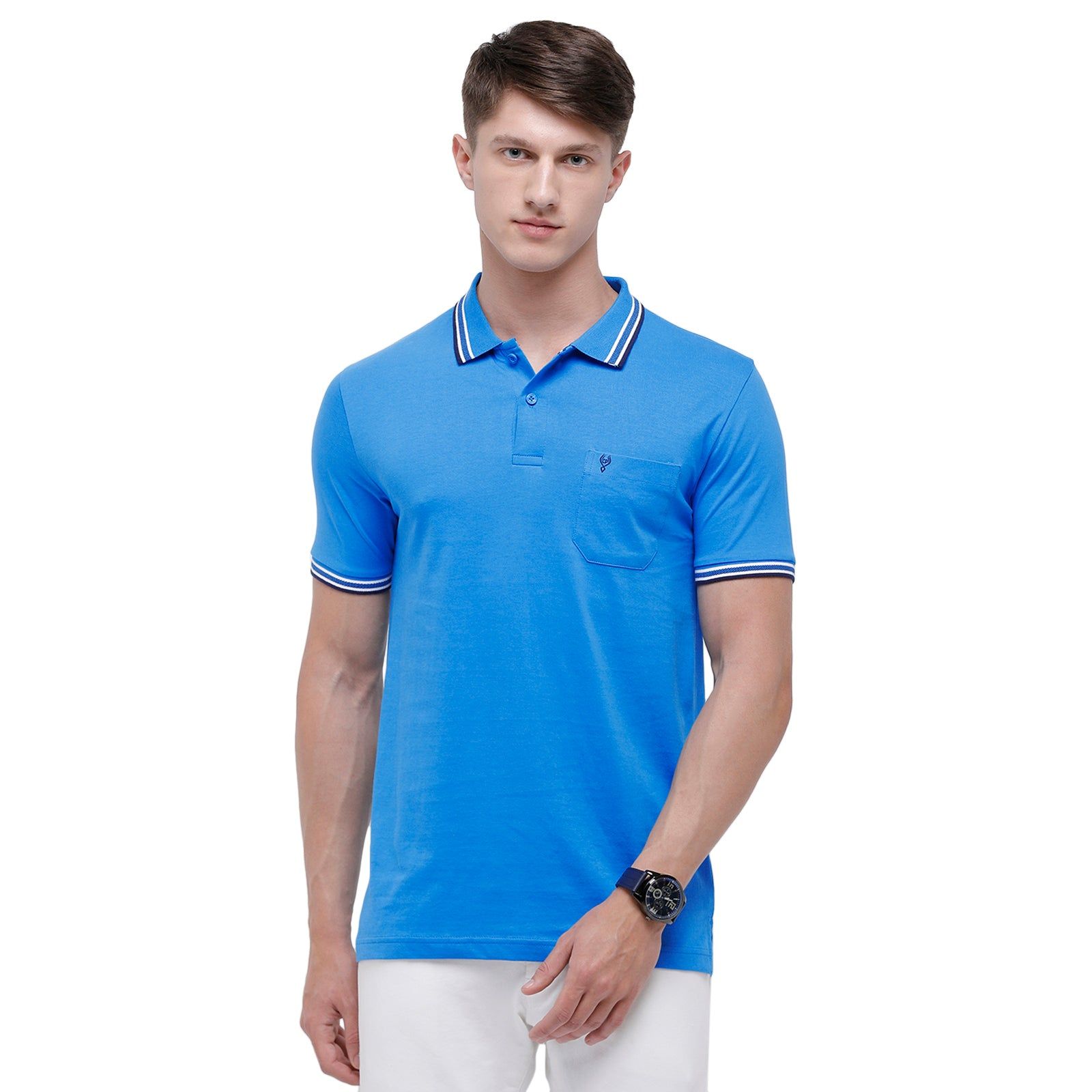 Classic Polo Men's Blue Sporty Polo Half Sleeve Slim Fit T-Shirt | Pristo - Blue