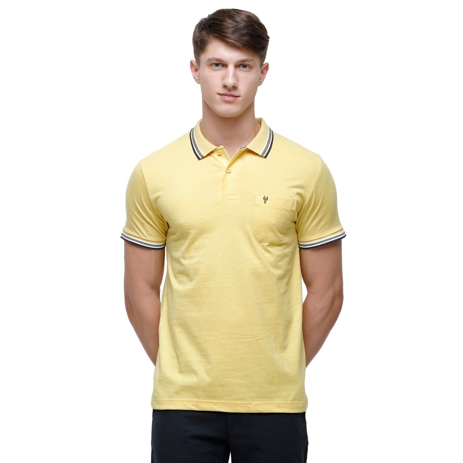 Classic Polo Men's Light Yellow Sporty Polo Half Sleeve Slim Fit T-Shirt | Pristo - Yellow Mel