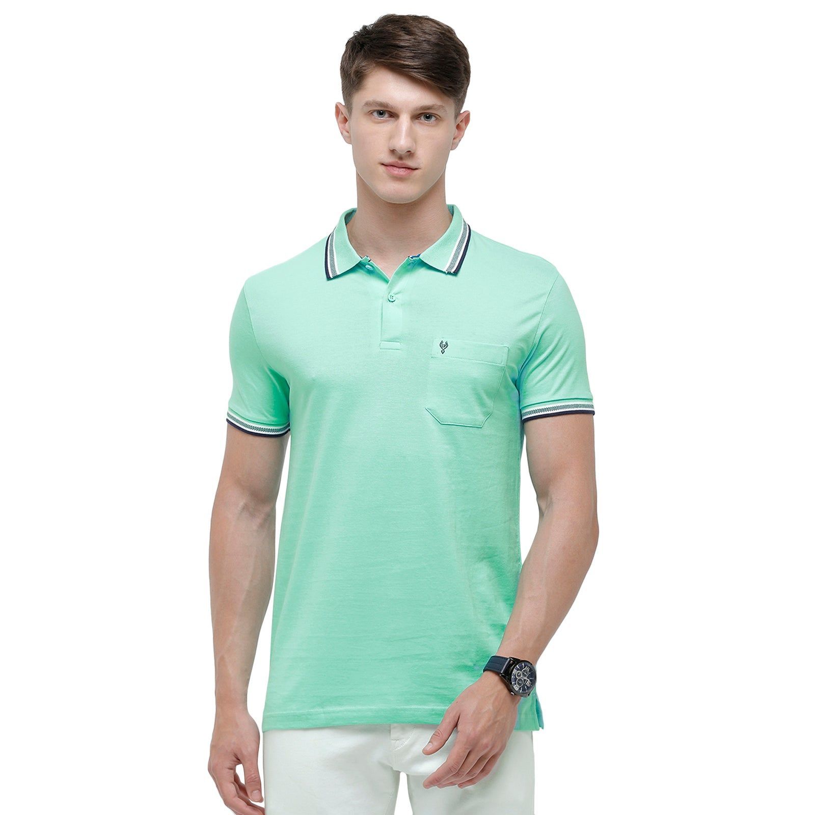 Classic Polo Men's Turquoise Sporty Polo Half Sleeve Slim Fit T-Shirt | Pristo - -Lt.Grass