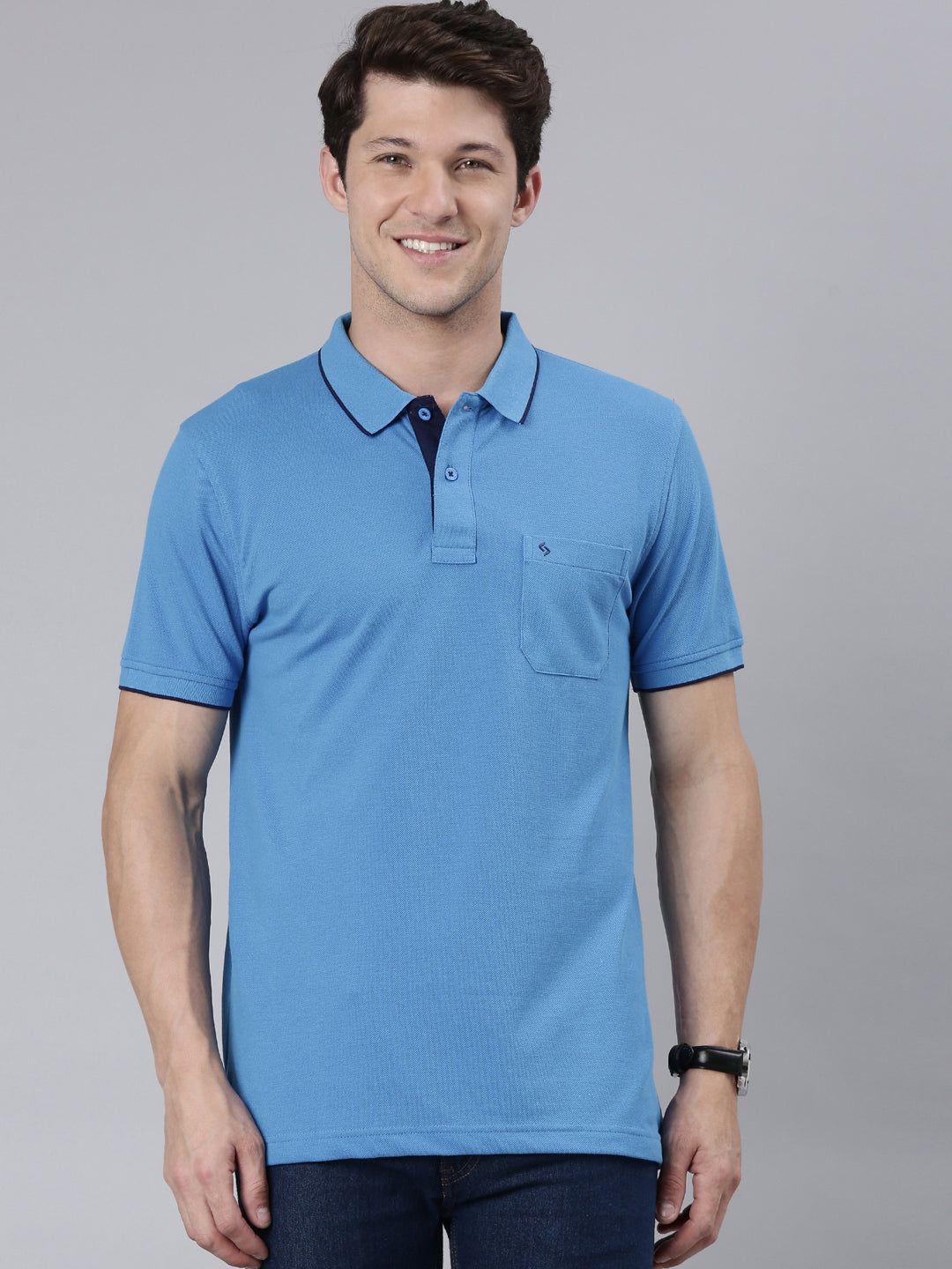 Classic Polo Men's Blue Polo Neck Slim Fit T-Shirt | 4SSN 203