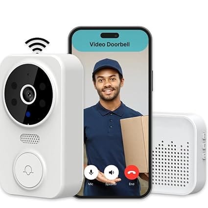  Video Doorbell with Camera and Chime, Wireless WiFi Doorbell Camera with 1080P HD Live Video, 2-Way Audio,PIR Motion Detection, Night Vision,Waterproof, for Home Security