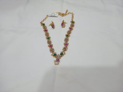  "Stunning American Diamond Necklace Set with Earrings in Gold Plated"