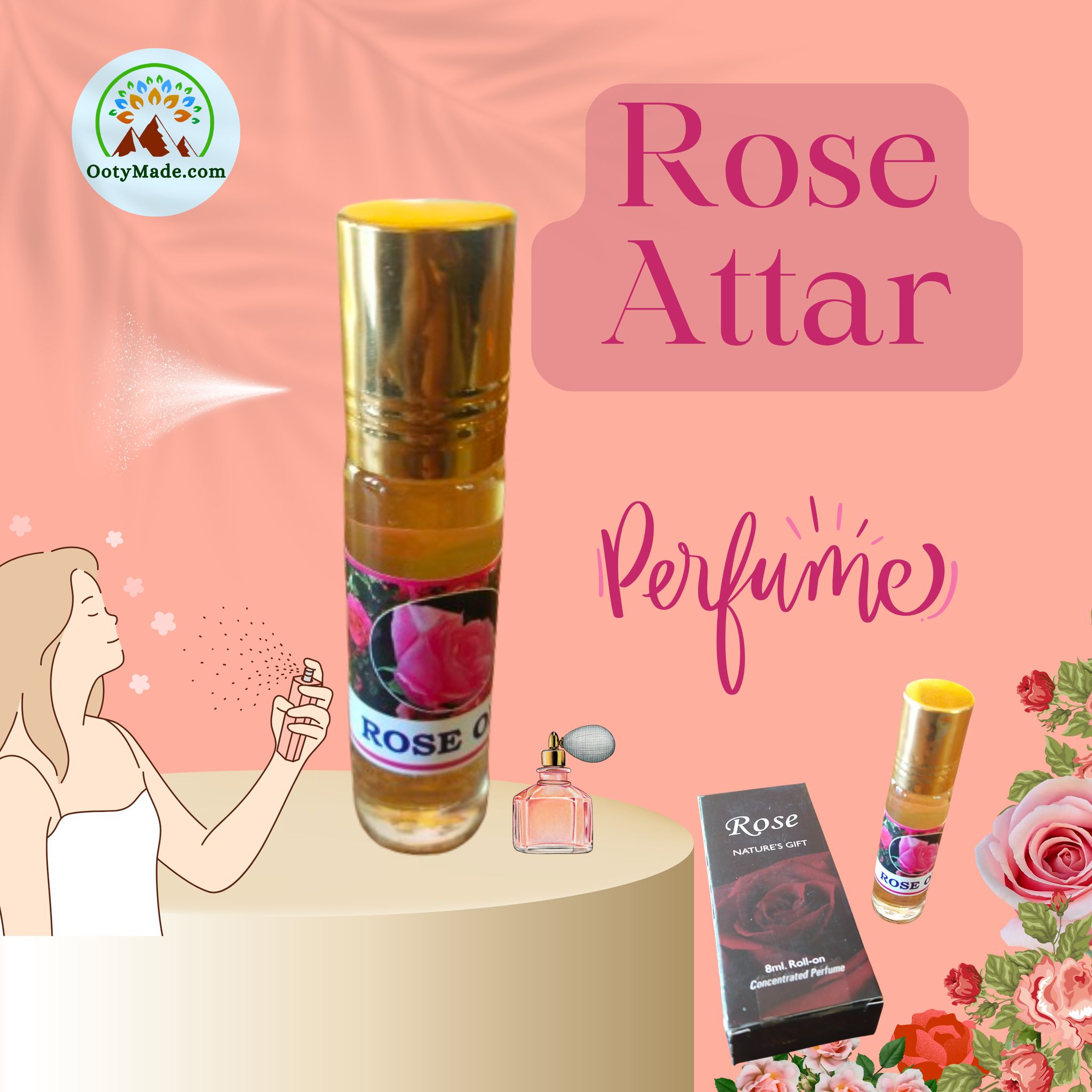 Rose Attar Perfume Roll On - Luxurious Scent in a Convenient Roll-On Bottle