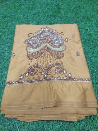  Golden Hand Embroidered Blouse Piece With Zari And Stone Work