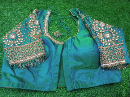  Green Hand Embroidered Blouse With Zari Work