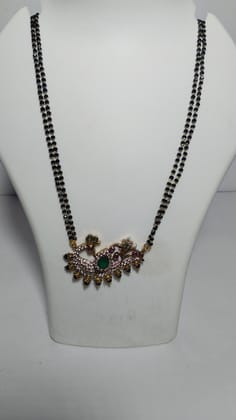  Black Beads Chain with Gold Peacock Pendant